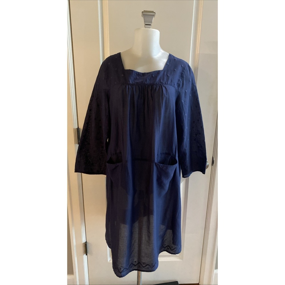 Gudrun Sjoden Blue 100% Cotton Dot Embroidery Knee‎ Length Dress Size Medium